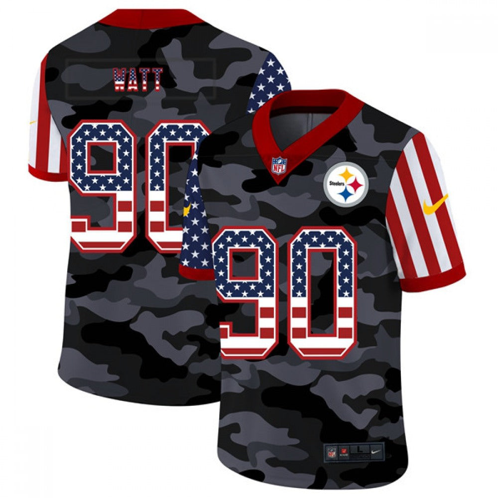 Men's Pittsburgh Steelers #90 T. J. Watt 2020 Camo USA Flag Limited Stitched Jersey 