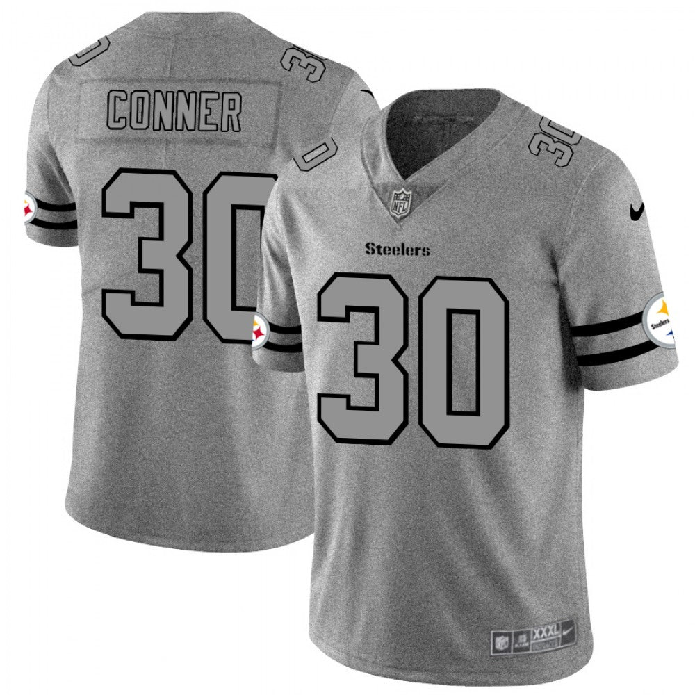 Men's Pittsburgh Steelers #30 James Conner 2019 Gray Gridiron Team Logo Limited Stitched NFL Jersey 