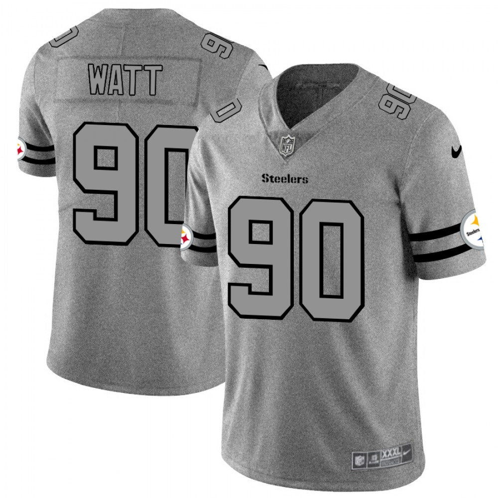 Men's Pittsburgh Steelers #90 T. J. Watt 2019 Gray Gridiron Team Logo Limited Stitched NFL Jersey 