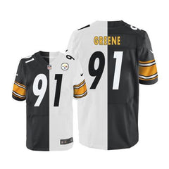 Steelers #91 Kevin Greene White/Black Men's Stitched NFL Elite Split Jersey 