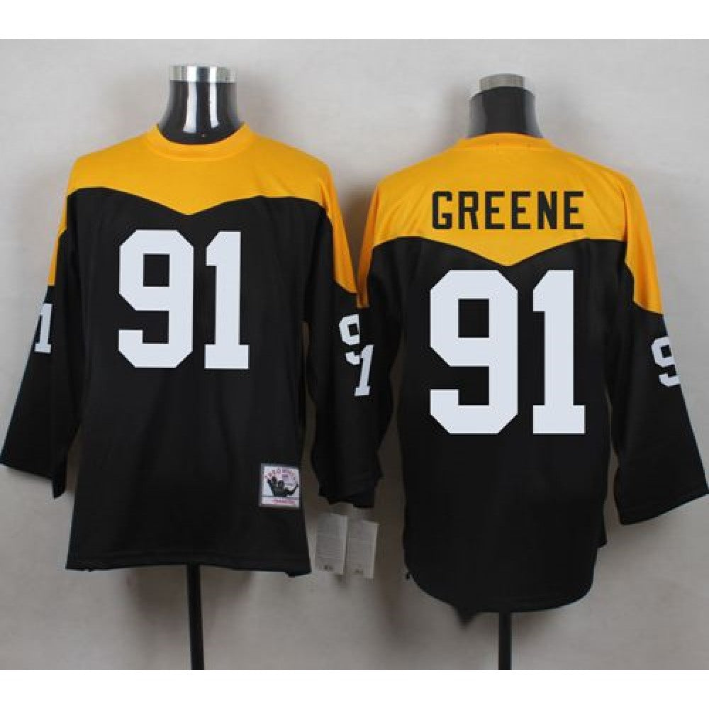 Mitchell And Ness 1967 Steelers #91 Kevin Greene Black/Yelllow Throwback Men's Stitched NFL Jersey 