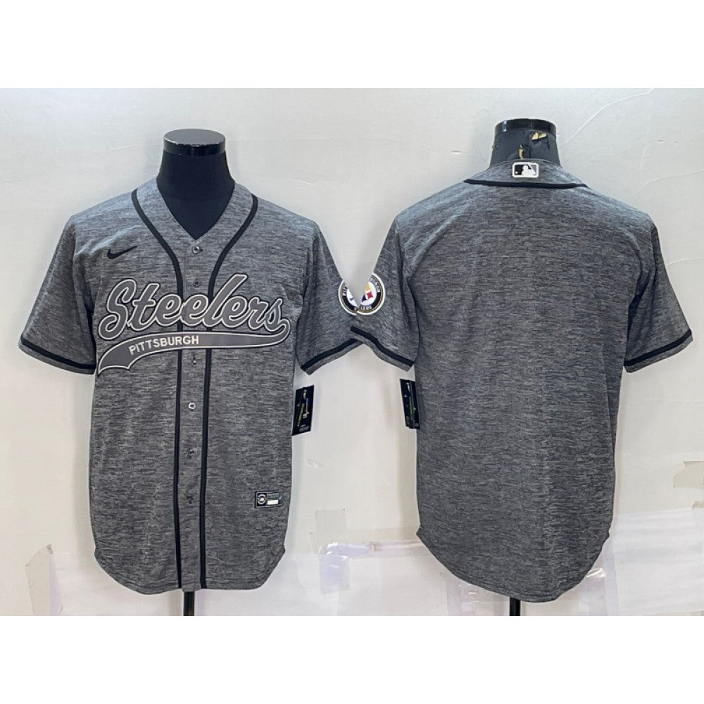 Men's Pittsburgh Steelers Blank Grey With Patch Cool Base Stitched Baseball Jersey 