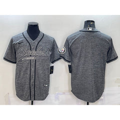 Men's Pittsburgh Steelers Blank Grey With Patch Cool Base Stitched Baseball Jersey 