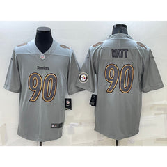 Men's Pittsburgh Steelers #90 T.J. Watt Grey With Patch Atmosphere Fashion Stitched Jersey 