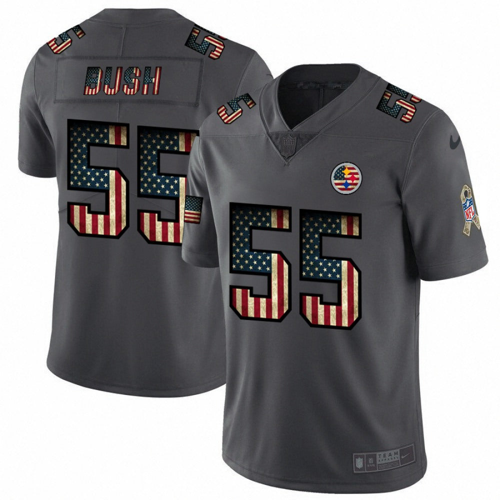 Men's Pittsburgh Steelers #55 Devin Bush Grey 2019 Salute To Service USA Flag Fashion Limited Stitched NFL Jersey 