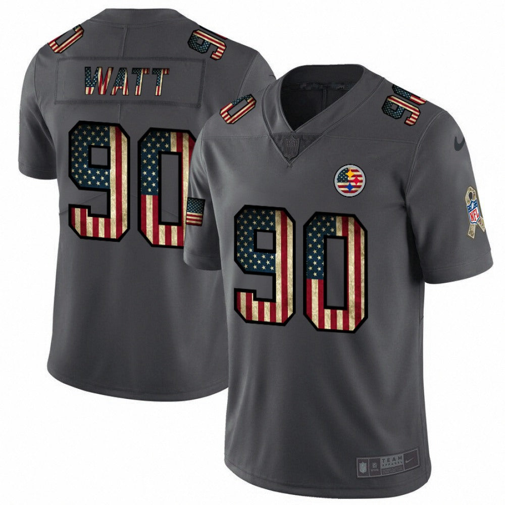 Men's Pittsburgh Steelers #90 T. J. Watt Grey 2019 Salute To Service USA Flag Fashion Limited Stitched NFL Jersey 