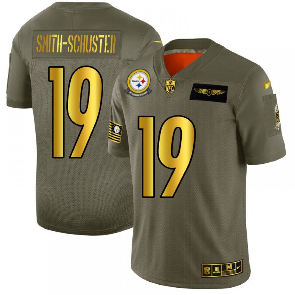 Men's Pittsburgh Steelers #19 JuJu Smith-Schuster 2019 Olive/Gold Salute To Service Limited Stitched NFL Jersey 