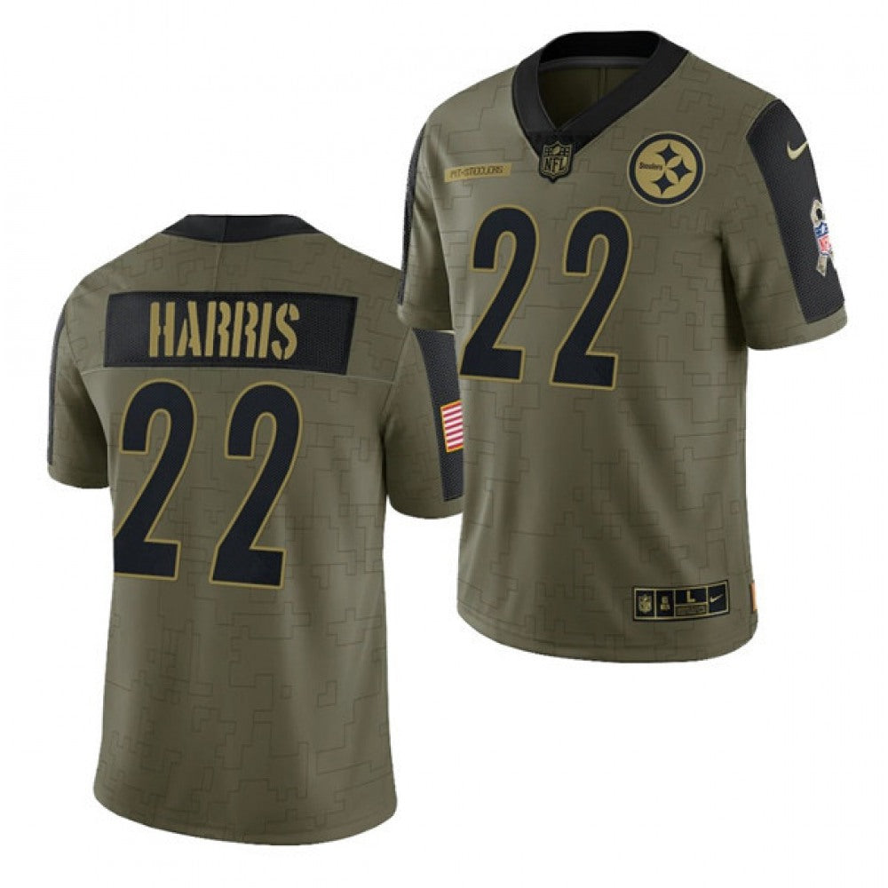 Men's Pittsburgh Steelers #22 Najee Harris 2021 Olive Salute To Service Limited Stitched Jersey 