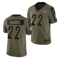 Men's Pittsburgh Steelers #22 Najee Harris 2021 Olive Salute To Service Limited Stitched Jersey 