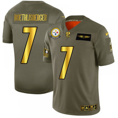 Men's Pittsburgh Steelers #7 Ben Roethlisberger 2019 Olive/Gold Salute To Service Limited Stitched NFL Jersey 