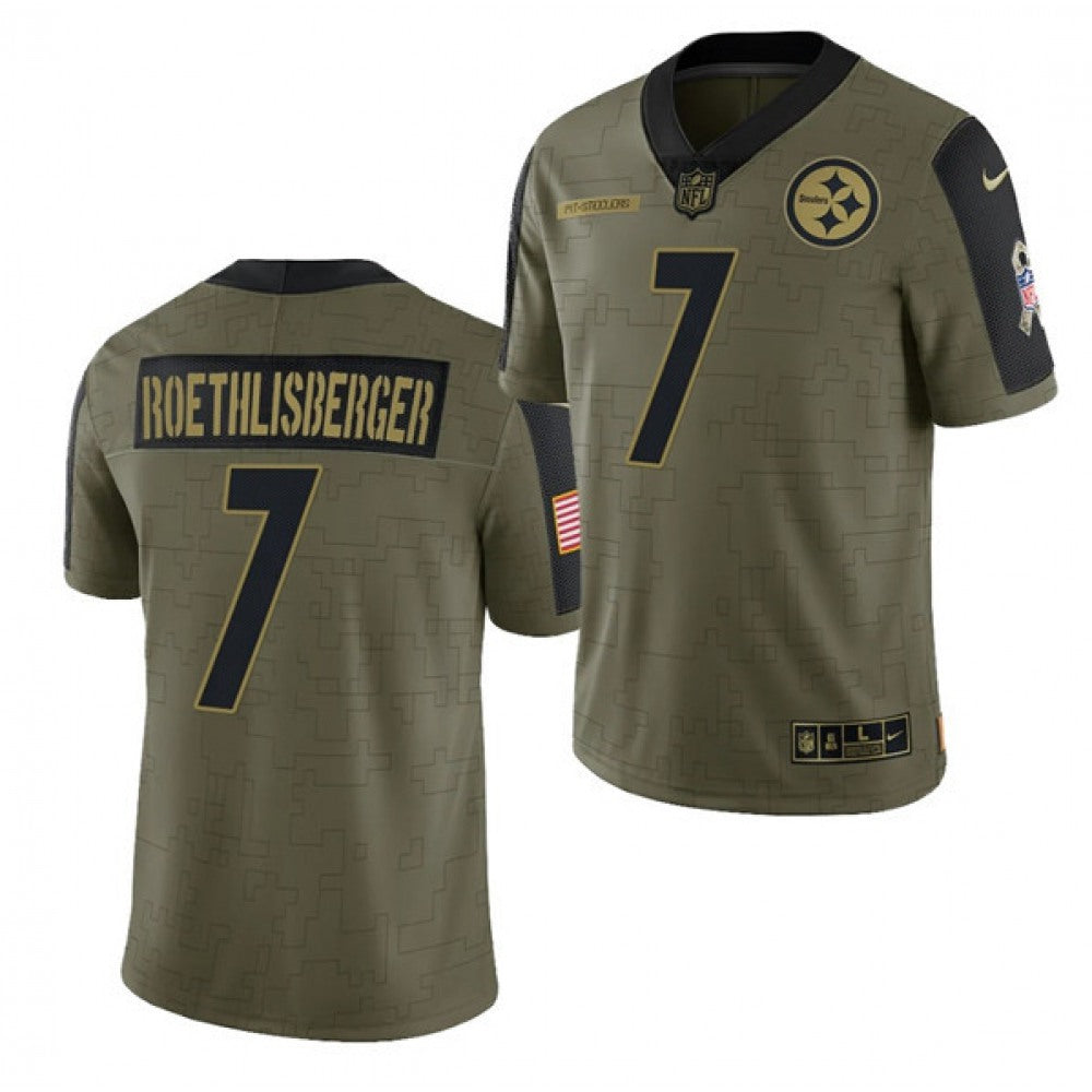 Men's Pittsburgh Steelers #7 Ben Roethlisberger 2021 Olive Salute To Service Limited Stitched Jersey 
