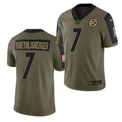 Men's Pittsburgh Steelers #7 Ben Roethlisberger 2021 Olive Salute To Service Limited Stitched Jersey 