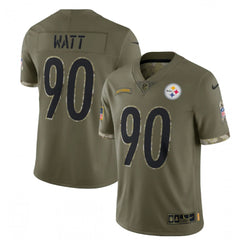 Men's Pittsburgh Steelers #90 T. J. Watt Olive 2022 Salute To Service Limited Stitched Jersey 