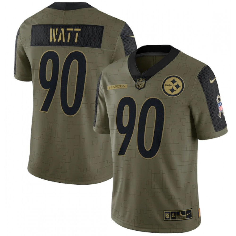 Men's Pittsburgh Steelers #90 T.J. Watt 2021 Olive Salute To Service Limited Stitched Jersey 
