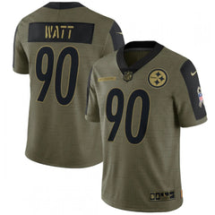 Men's Pittsburgh Steelers #90 T.J. Watt 2021 Olive Salute To Service Limited Stitched Jersey 