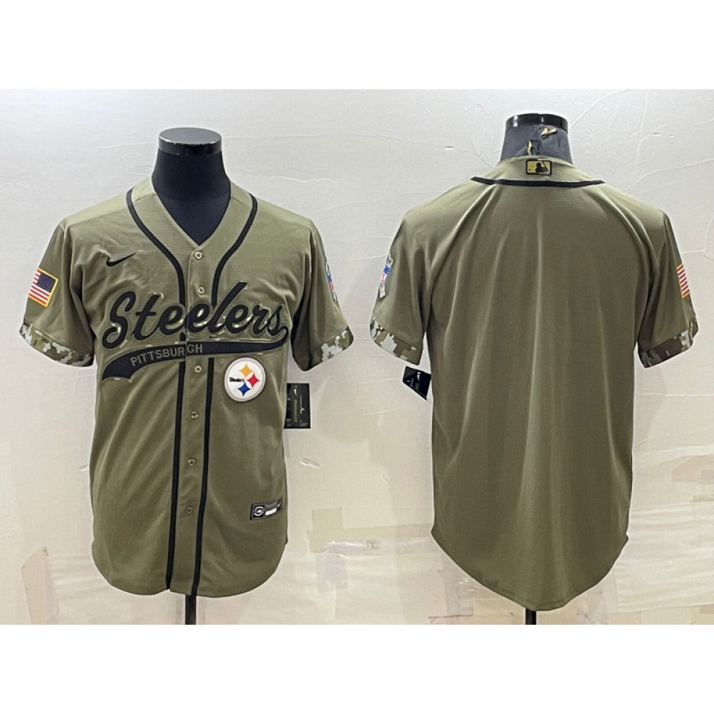 Men's Pittsburgh Steelers Blank Olive Salute to Service Cool Base Stitched Baseball Jersey 
