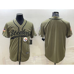 Men's Pittsburgh Steelers Blank Olive Salute to Service Cool Base Stitched Baseball Jersey 