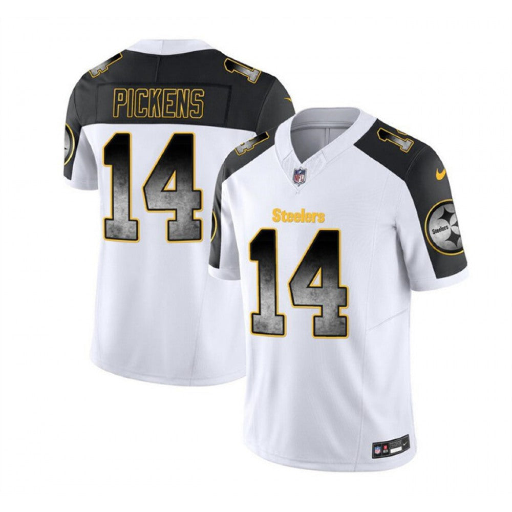 Men's Pittsburgh Steelers #14 George Pickens White/Black 2023 F.U.S.E. Smoke Vapor Untouchable Limited Stitched Jersey 