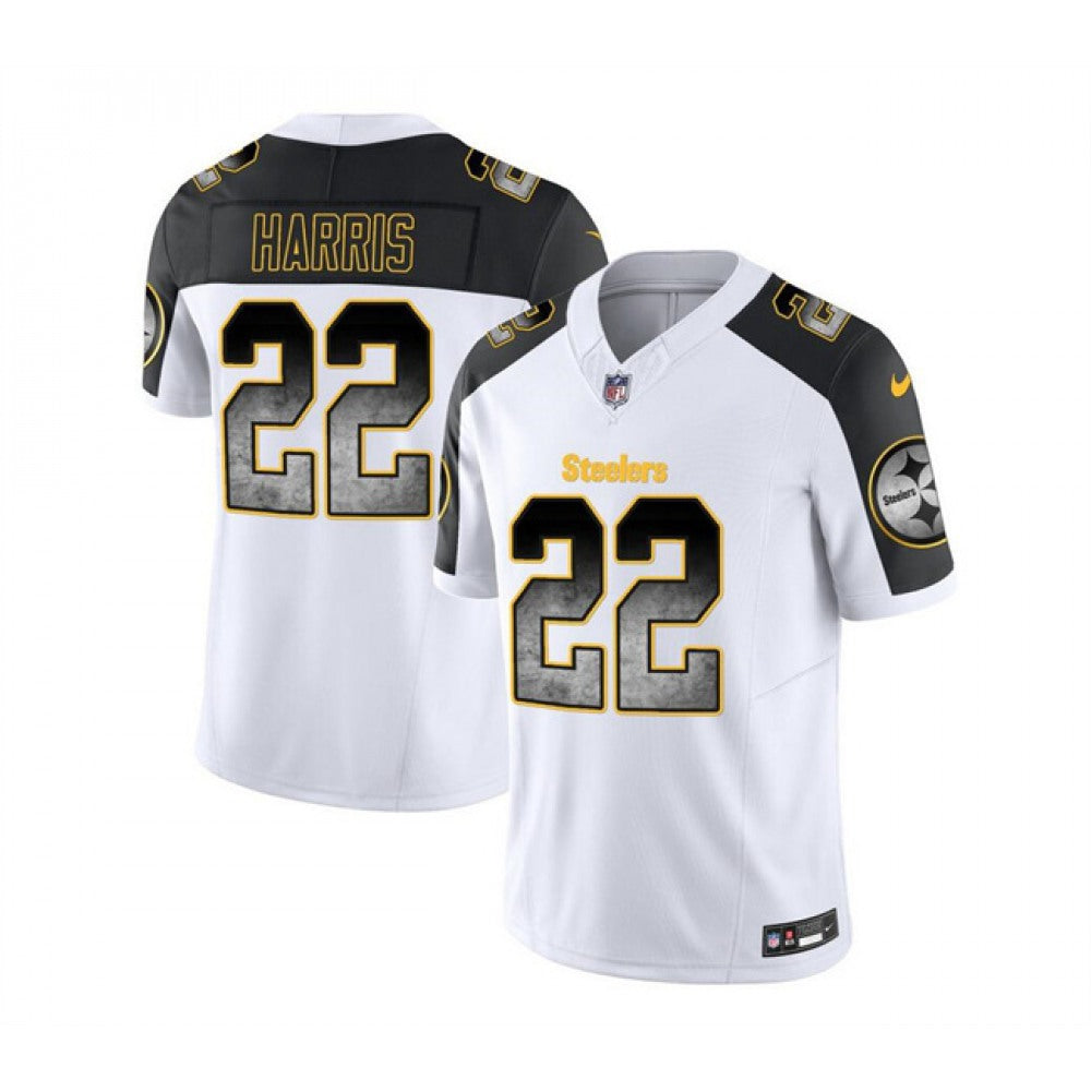 Men's Pittsburgh Steelers #22 Najee Harris White/Black 2023 F.U.S.E. SmokeVapor Untouchable Limited Stitched Jersey 