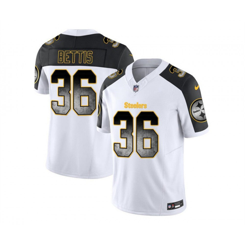 Men's Pittsburgh Steelers #36 Jerome Bettis White/Black 2023 F.U.S.E. Smoke Vapor Untouchable Limited Stitched Jersey 