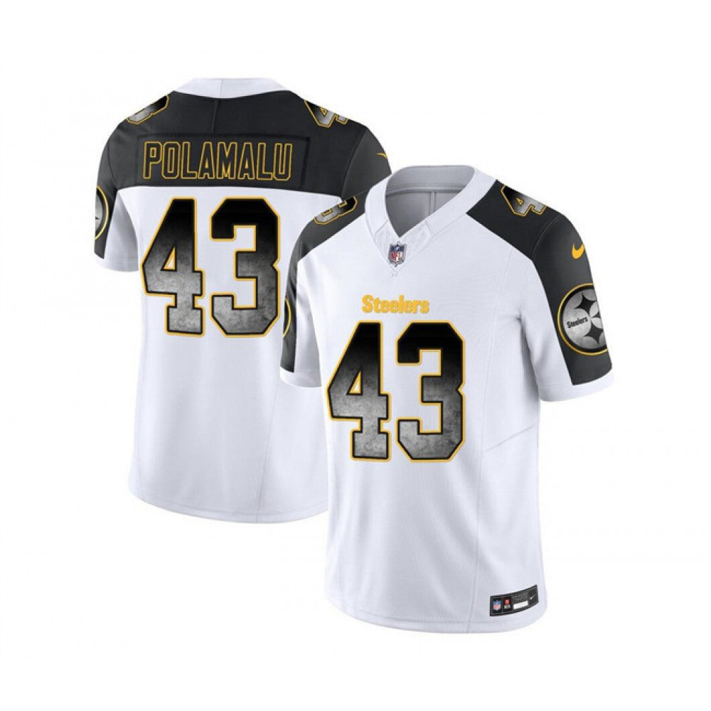 Men's Pittsburgh Steelers #43 Troy Polamalu White/Black 2023 F.U.S.E. Smoke Vapor Untouchable Limited Stitched Jersey 