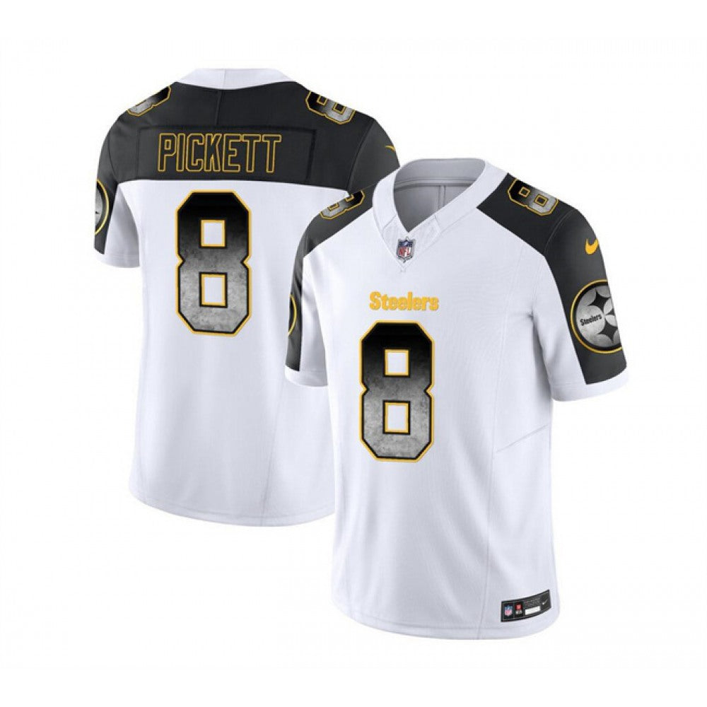 Men's Pittsburgh Steelers #8 Kenny Pickett White/Black 2023 F.U.S.E. Smoke Vapor Untouchable Limited Stitched Jersey 