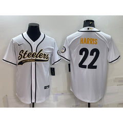 Men's Pittsburgh Steelers #22 Najee Harris White With Patch Cool Base Stitched Baseball Jersey 