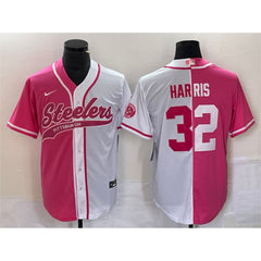 Men's Pittsburgh Steelers #32 Franco Harris White Pink Split Cool Base Stitched Baseball Jersey 