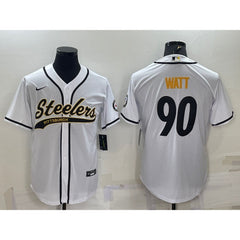 Men's Pittsburgh Steelers #90 T.J. Watt White With Patch Cool Base Stitched Baseball Jersey 