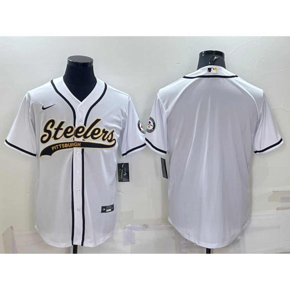 Men's Pittsburgh Steelers Blank White With Patch Cool Base Stitched Baseball Jersey 