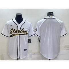 Men's Pittsburgh Steelers Blank White With Patch Cool Base Stitched Baseball Jersey 