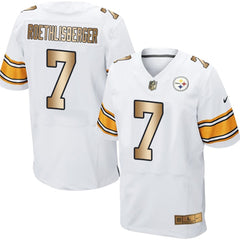 Steelers #7 Ben Roethlisberger White Men's Stitched NFL Elite Gold Jersey 