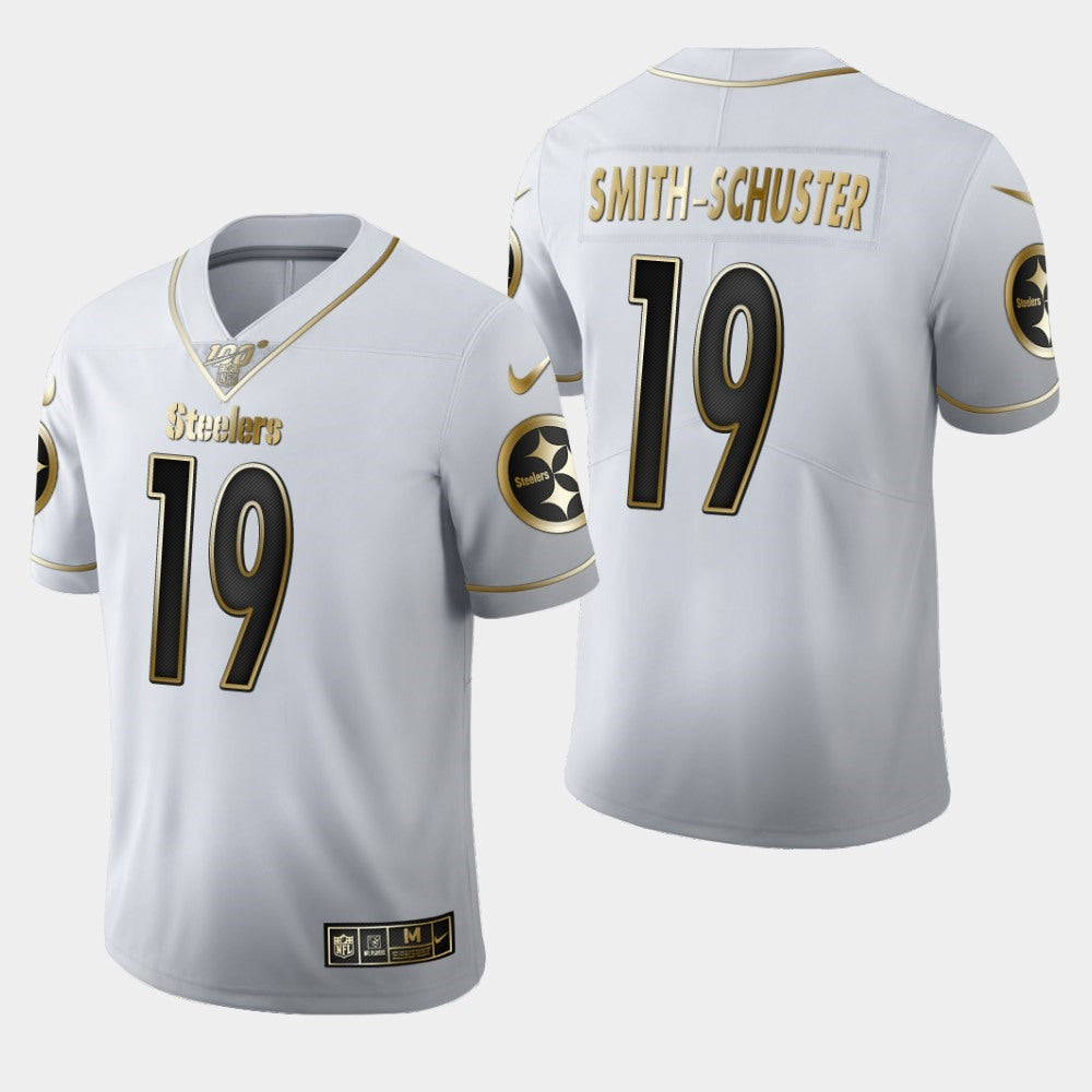 Men'sittsburgh Steelers #19 JuJu Smith-Schuster White 2019 100th Season Golden Edition Limited Stitched NFL Jersey 