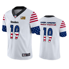 Men's Pittsburgh Steelers #19 JuJu Smith-Schuster White 2019 USA Flag Fashion Limited Stitched NFL Jersey 