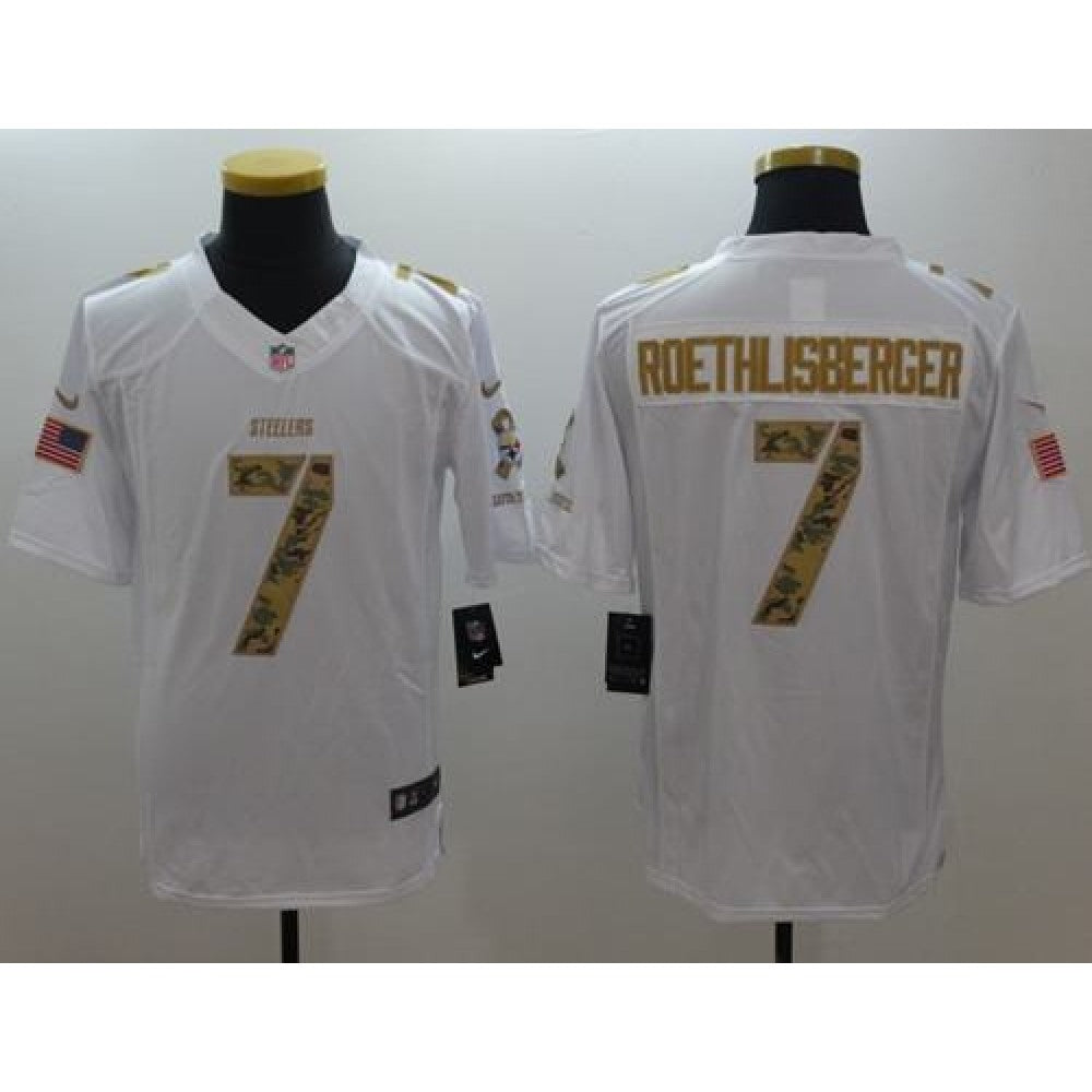 Steelers #7 Ben Roethlisberger White Men's Stitched NFL Limited Salute to Service Jersey 
