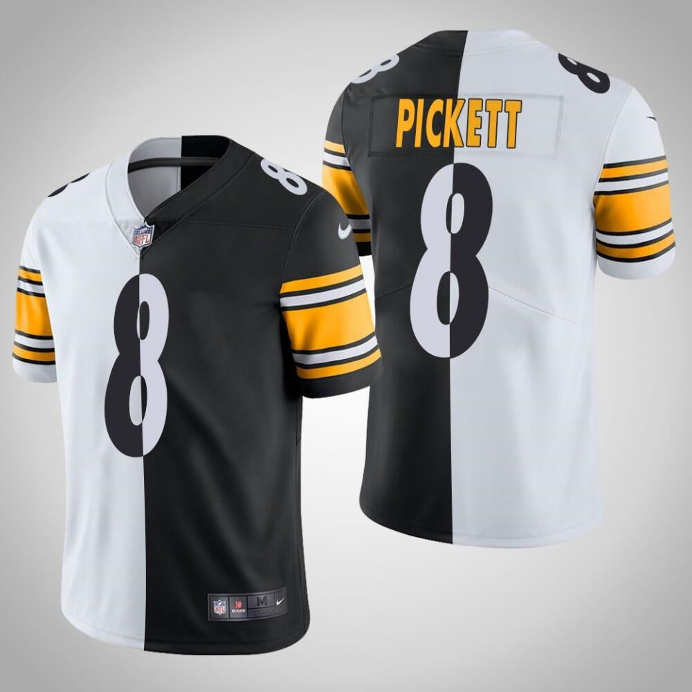 Men's Pittsburgh Steelers #8 Kenny Pickett White/Black Split Limited Stitched Jersey 