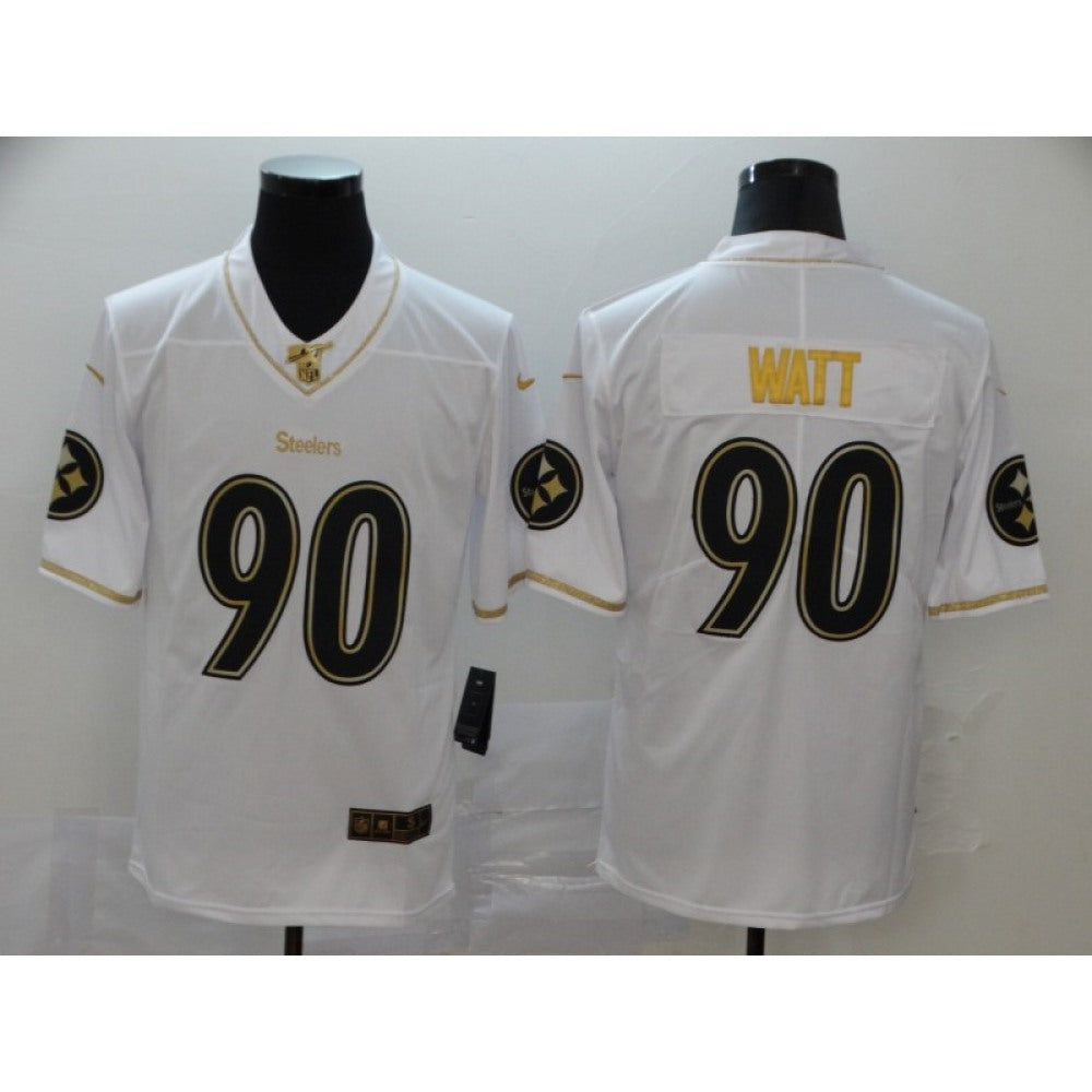 Men's Pittsburgh Steelers #90 T. J. Watt White 2019 100th Season Golden Edition Limited Stitched NFL Jersey 