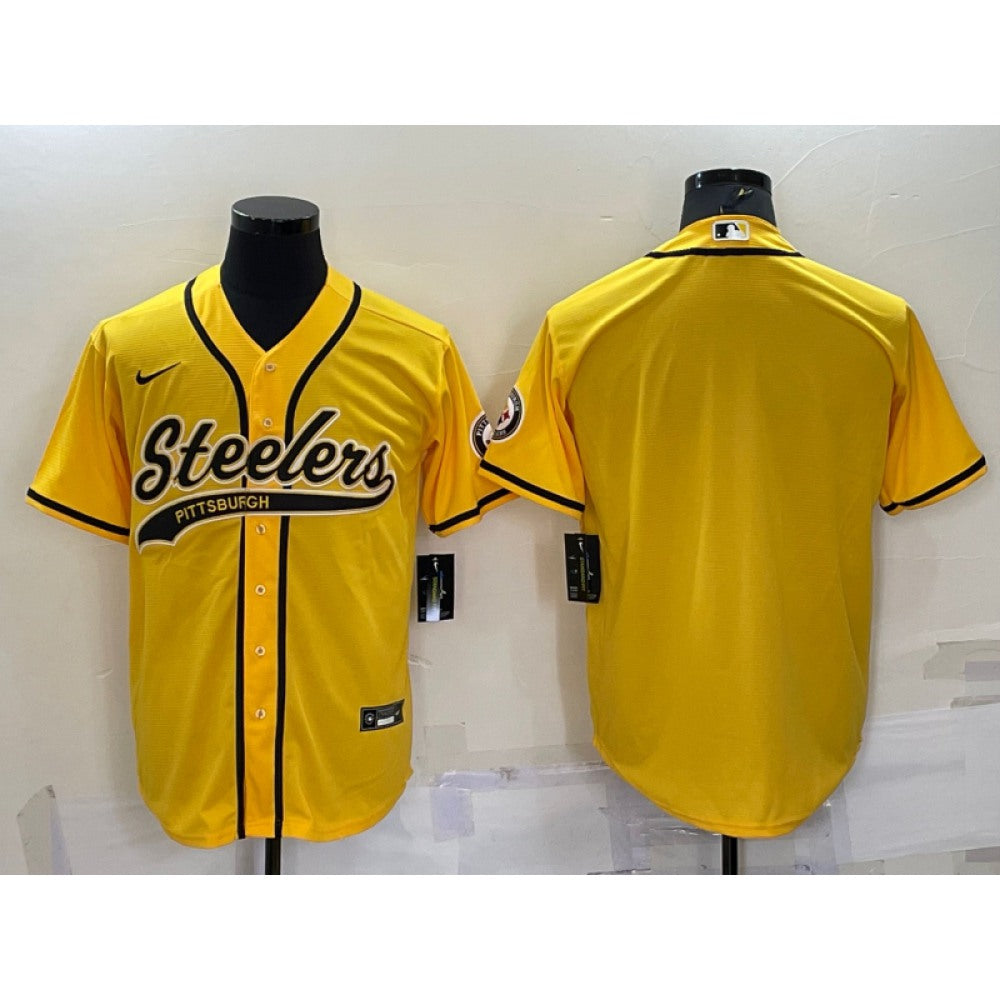 Men's Pittsburgh Steelers Blank Yellow With Patch Cool Base Stitched Baseball Jersey 