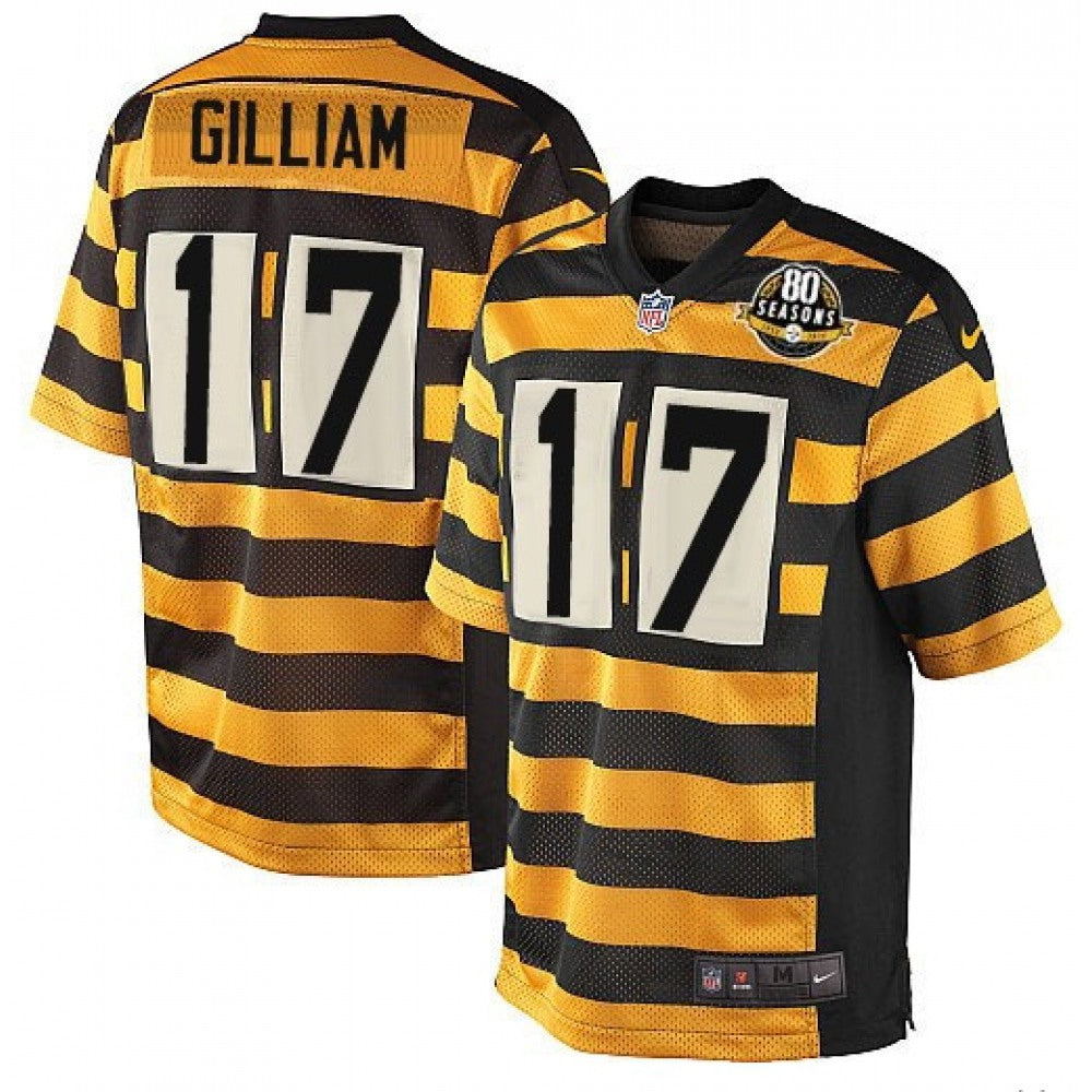 Men's Pittsburgh Steelers #17 Joe Gilliam Yellow/Black Alternate 80TH Anniversary Throwback Stitched Jersey 