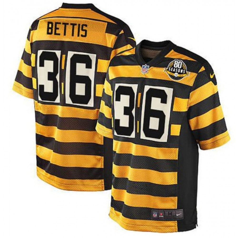 Men's Pittsburgh Steelers #36 Jerome Bettis Yellow/Black Alternate 80TH Anniversary Throwback Stitched Jersey 