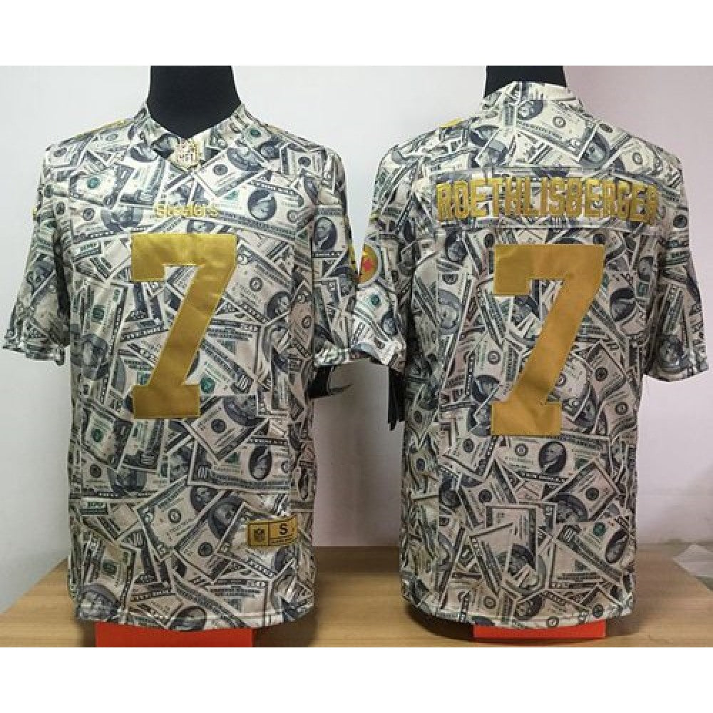 Steelers #7 Ben Roethlisberger Dollar Fashion Men's Stitched NFL Elite Jersey 