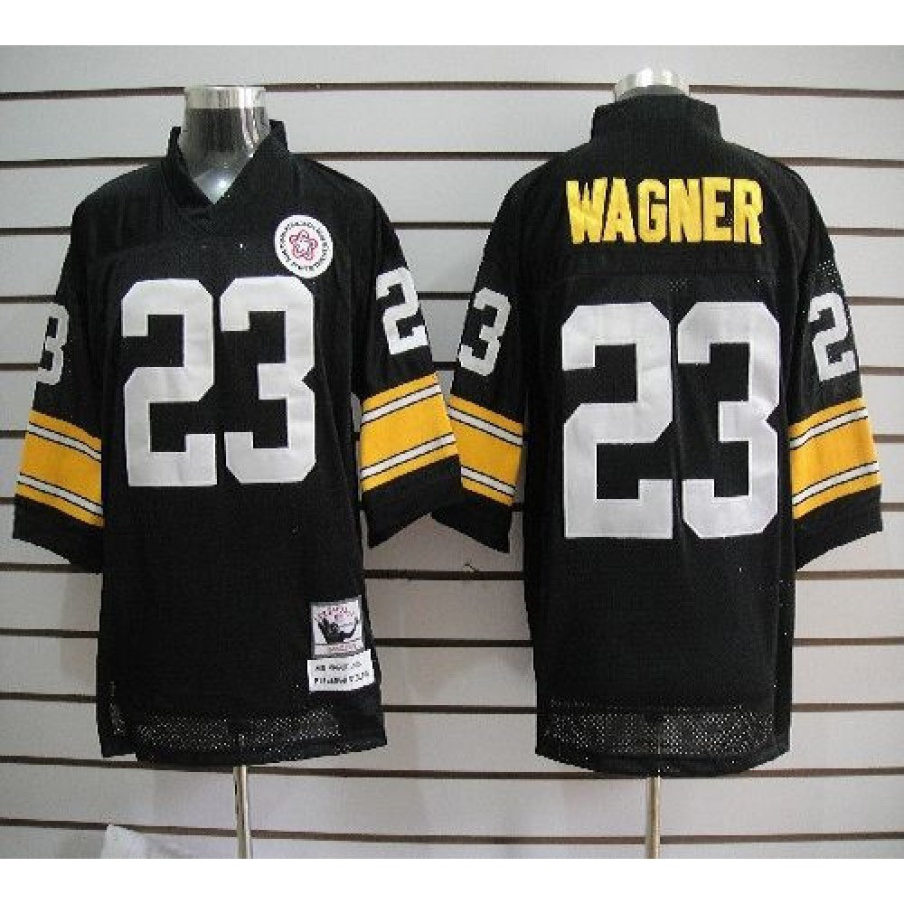 Mitchell And Ness Steelers #23 Mike Wagner Black Stitched NFL Jersey 