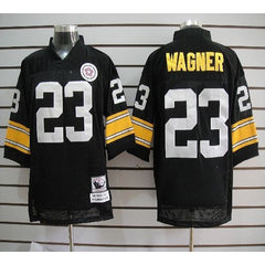 Mitchell And Ness Steelers #23 Mike Wagner Black Stitched NFL Jersey 