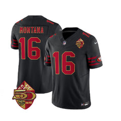 Men's San Francisco 49ers #16 Joe Montana Black 2023 F.U.S.E. 50th Patch Vapor Limited Stitched Football Jersey 