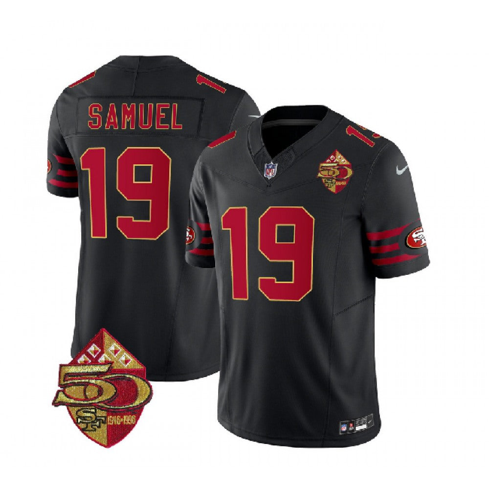 Men's San Francisco 49ers #19 Deebo Samuel Black 2023 F.U.S.E. 50th Patch Vapor Limited Stitched Football Jersey 