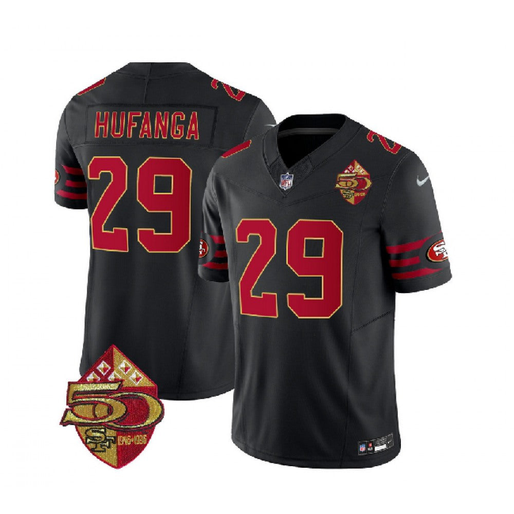 Men's San Francisco 49ers #29 Talanoa Hufanga Black 2023 F.U.S.E. 50th Patch Vapor Limited Stitched Football Jersey 