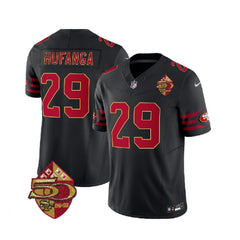 Men's San Francisco 49ers #29 Talanoa Hufanga Black 2023 F.U.S.E. 50th Patch Vapor Limited Stitched Football Jersey 