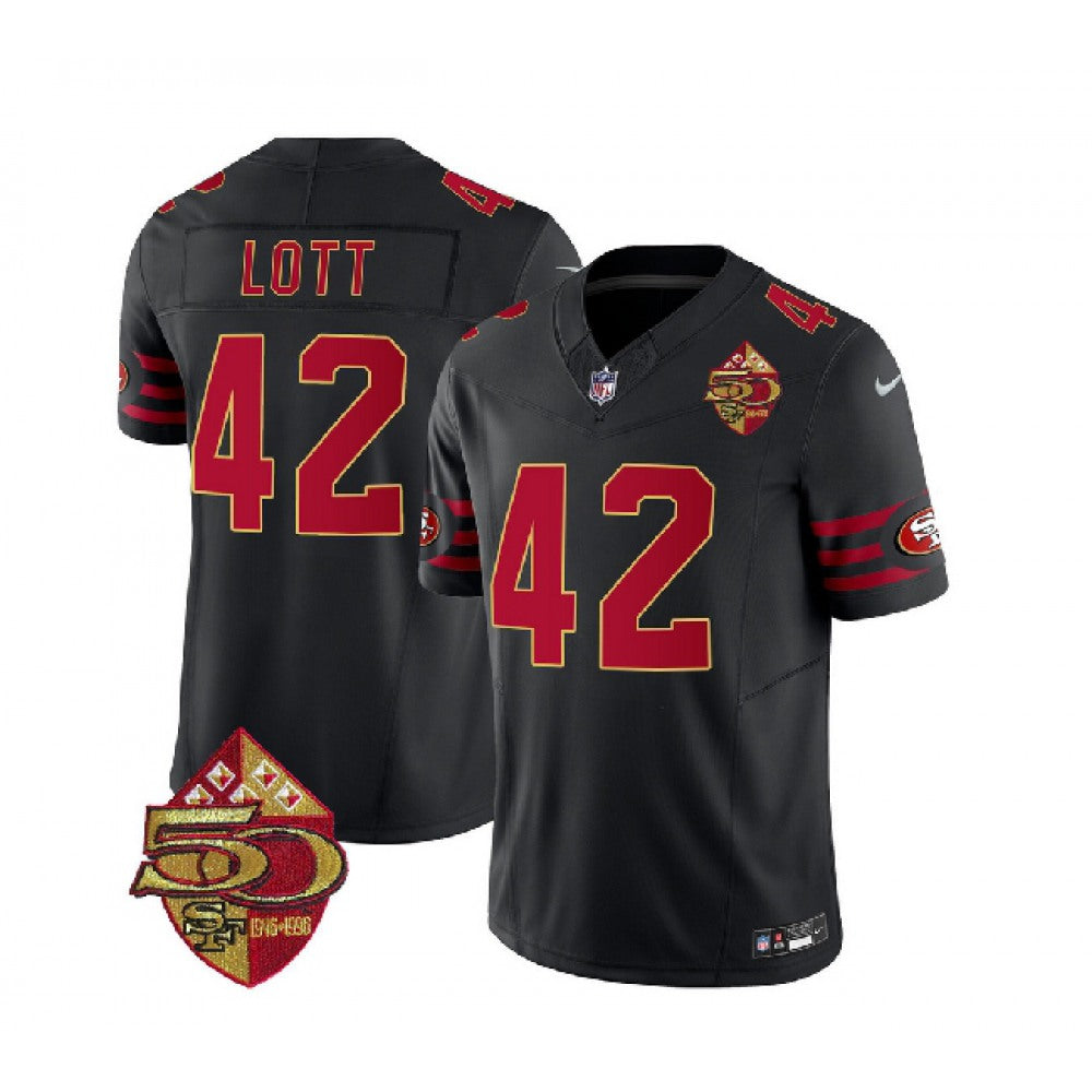 Men's San Francisco 49ers #42 Ronnie Lott Black 2023 F.U.S.E. 50th Patch Vapor Limited Stitched Football Jersey 