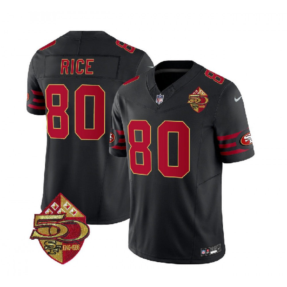 Men's San Francisco 49ers #80 Jerry Rice Black 2023 F.U.S.E. 50th Patch Vapor Limited Stitched Football Jersey 