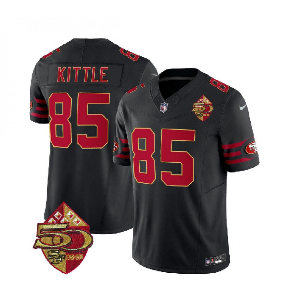 Men's San Francisco 49ers #85 George Kittle Black 2023 F.U.S.E. 50th Patch Vapor Limited Stitched Football Jersey 
